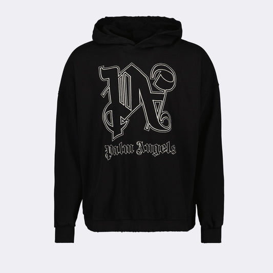 Palm Angels, Monogram Hoodie, Luxury Fashion, Black Hoodie, Designer Streetwear