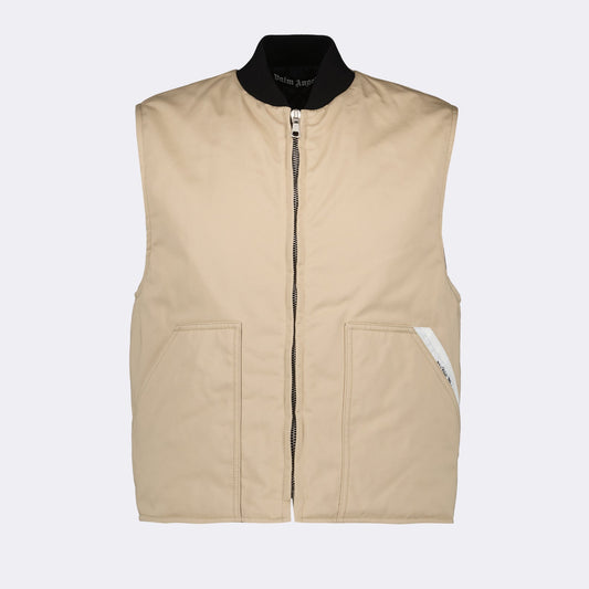 luxury vest, beige sleeveless jacket, Palm Angels, high-end fashion, tailored vest