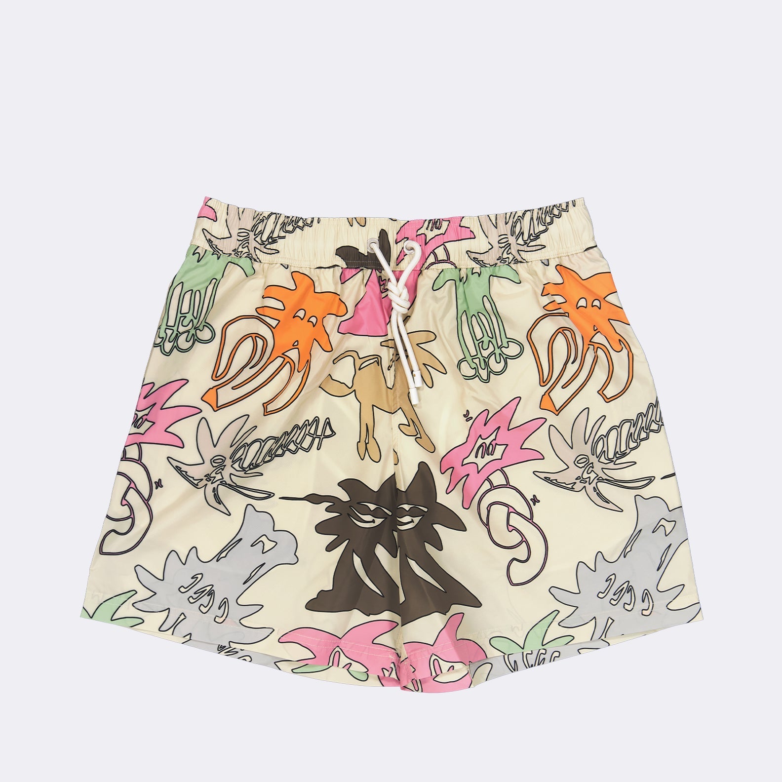 Palm Angels swimwear, luxury swim shorts, Palmity design, high-end beachwear, tropical swim shorts