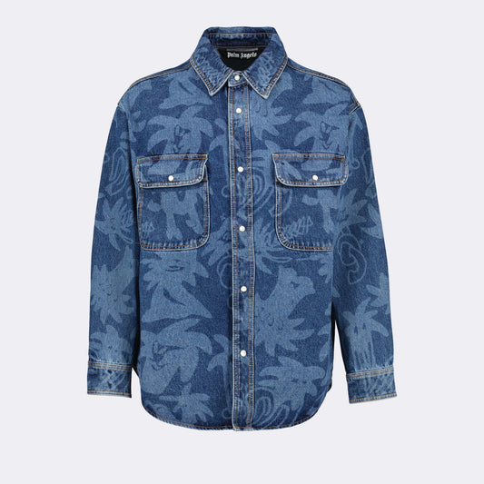 Palmity Denim Shirt, Palm Angels denim shirt, luxury denim shirt, printed denim shirt, contemporary streetwear