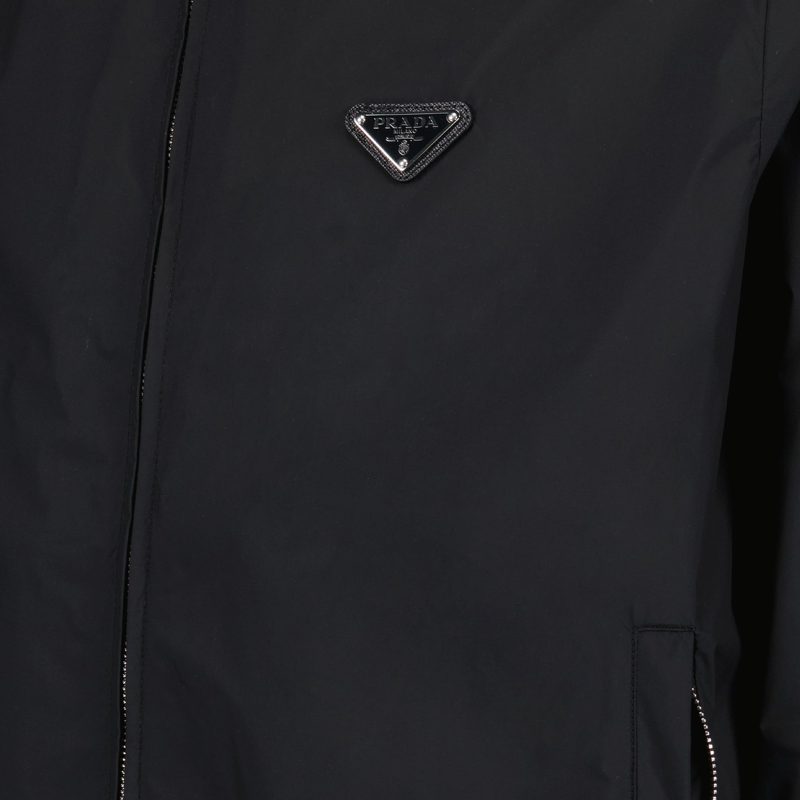 Prada windbreaker, luxury outerwear, triangle logo jacket, nylon jacket, high-end fashion