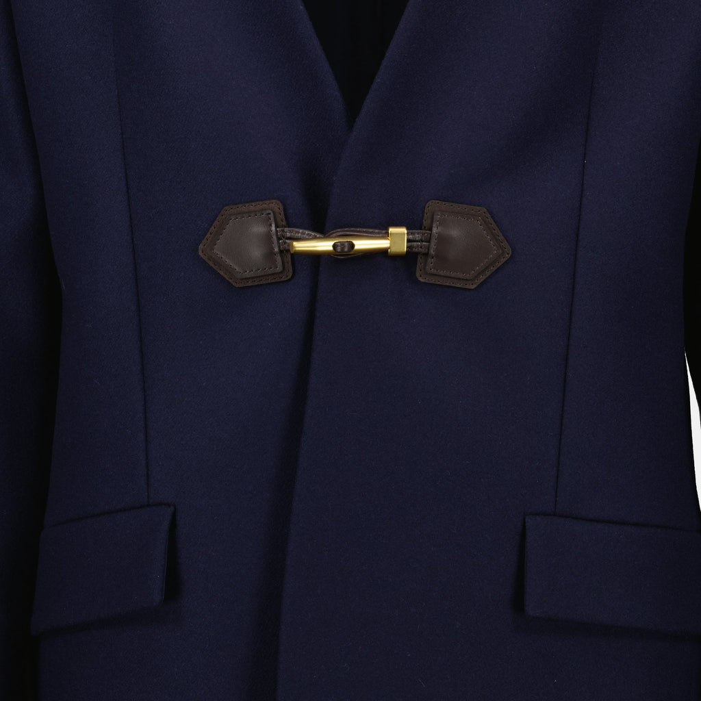 Moschino blazer, navy wool blazer, women's blazer, tailored fit, suede detailing
