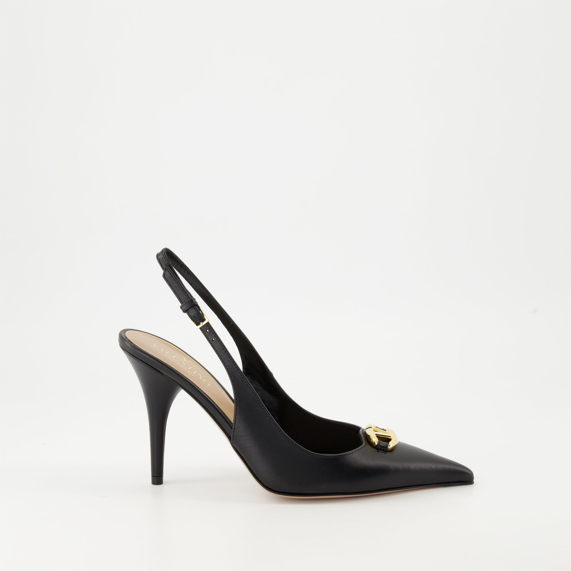 VLogo pumps, Valentino Garavani, black leather pumps, luxury shoes, designer heels