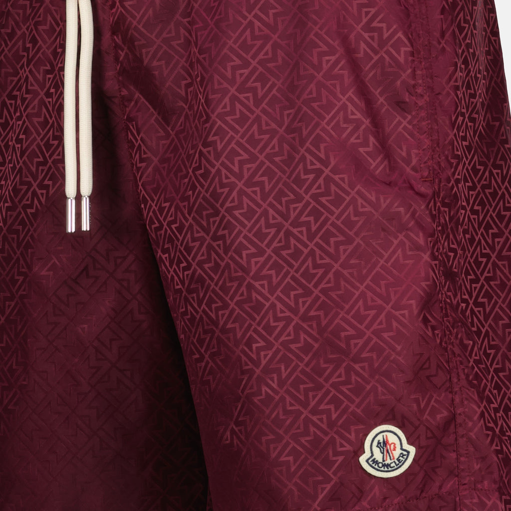 Moncler swim shorts, jacquard swimwear, bordeaux swim trunks, men's swim shorts, summer fashion