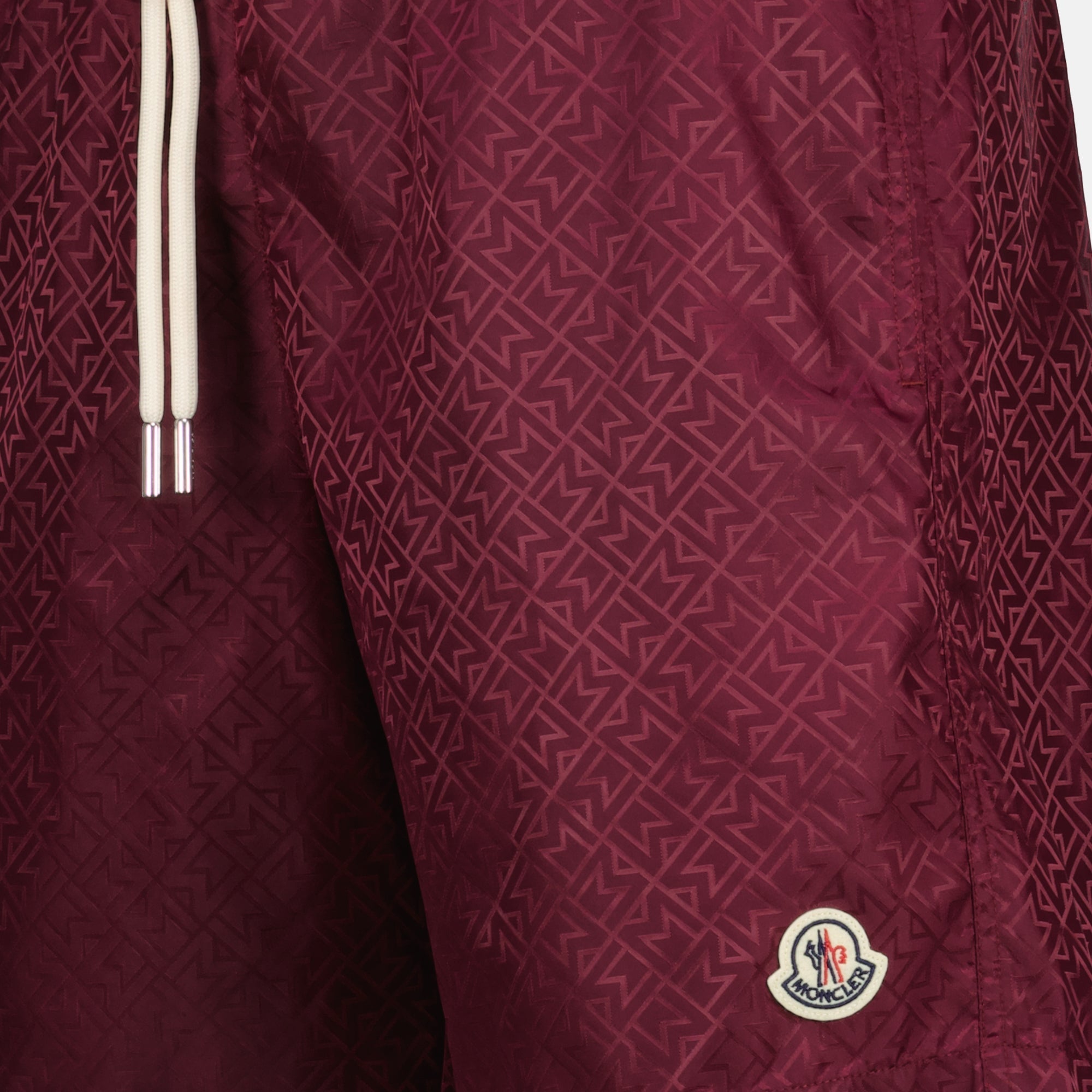 Moncler swim shorts, jacquard swimwear, bordeaux swim trunks, men's swim shorts, summer fashion