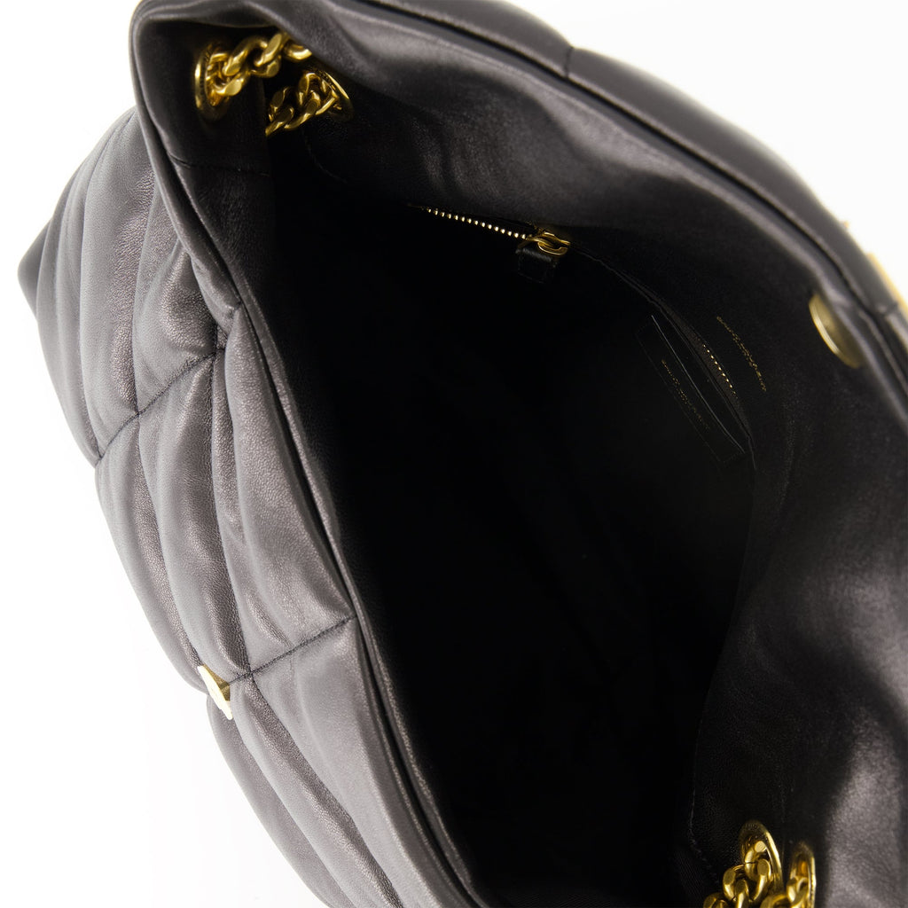 Puffer Medium bag, black leather bag, Saint Laurent handbag, quilted design bag, luxury accessory