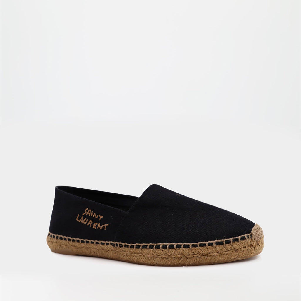 luxury espadrilles, Saint Laurent shoes, embroidered cotton espadrilles, designer footwear, casual luxury shoes