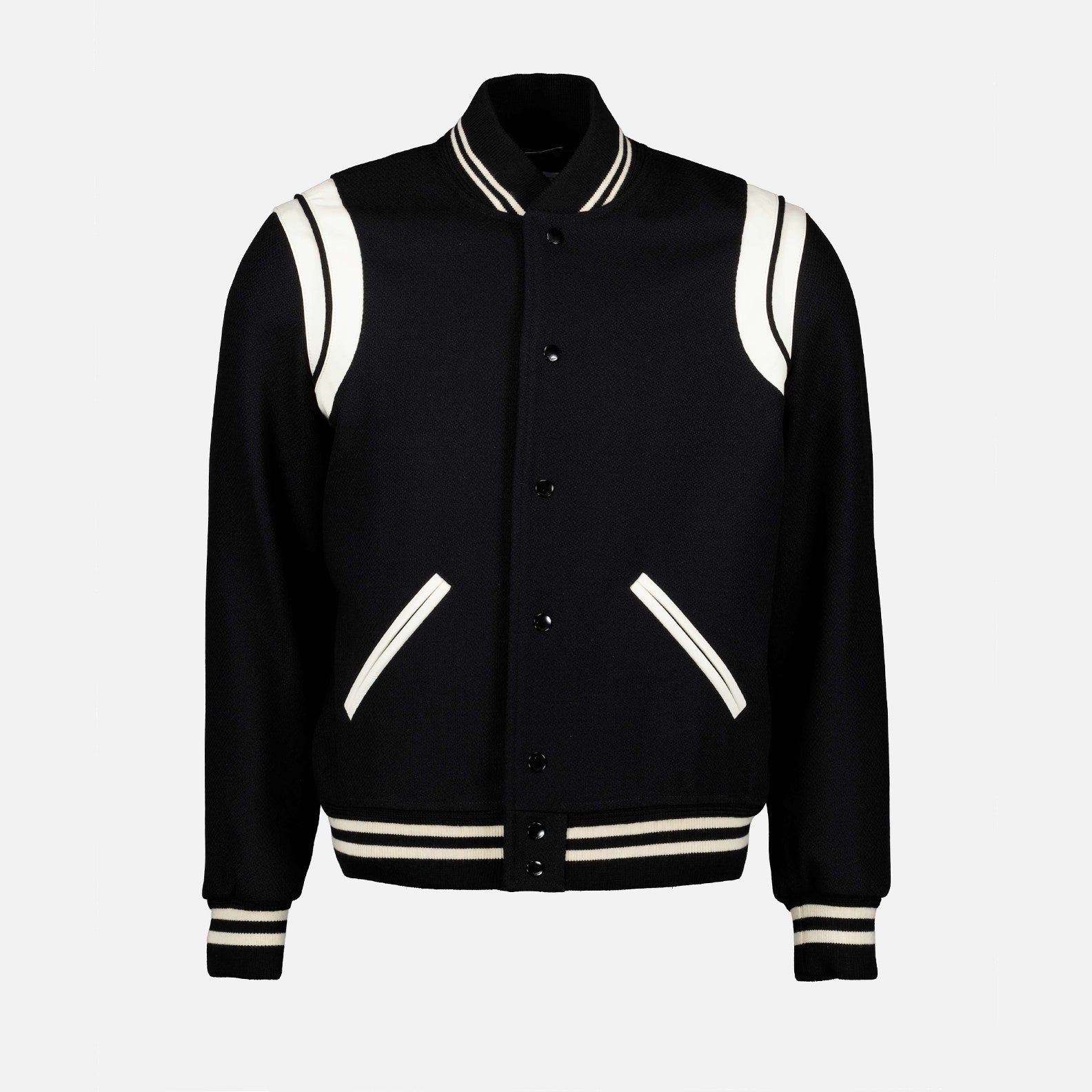 Teddy Bomber, Saint Laurent Men, Stripe Jacket, Luxury Menswear, High-End Fashion