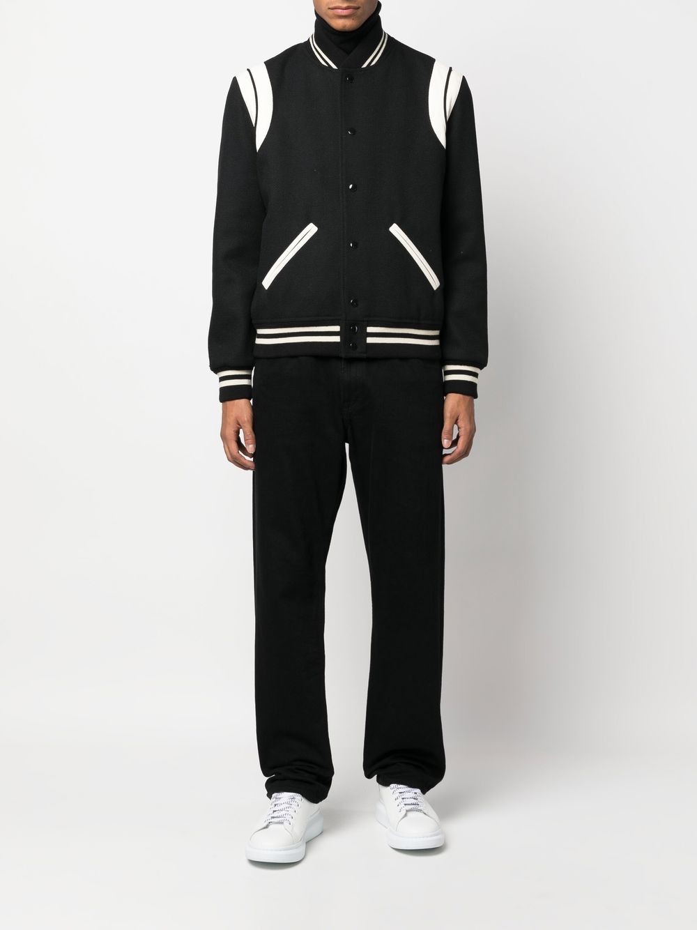 Teddy Bomber, Saint Laurent Men, Stripe Jacket, Luxury Menswear, High-End Fashion