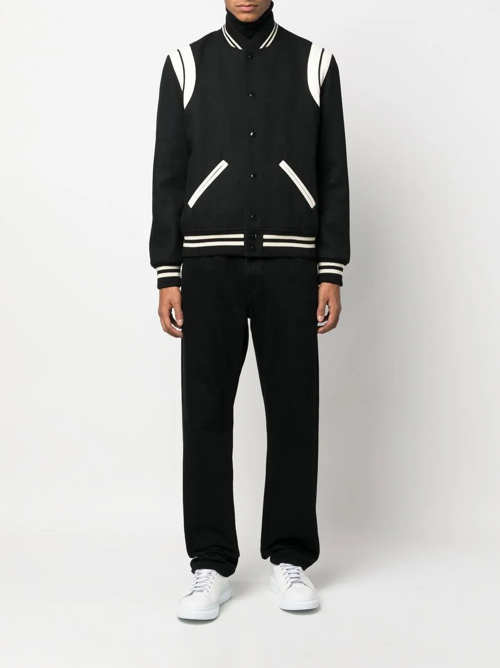 Image of Varsity Bomber Jacket by Saint Laurent for Men - Season Autumn-Winter 2023 - Model view 1