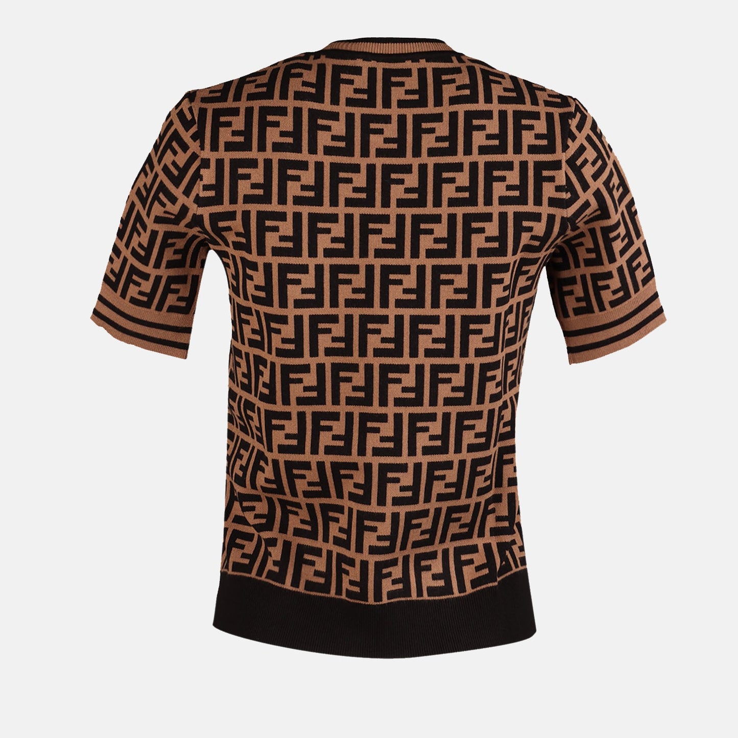 Fendi, FF knit top, short sleeve top, luxury fashion, brown knitwear