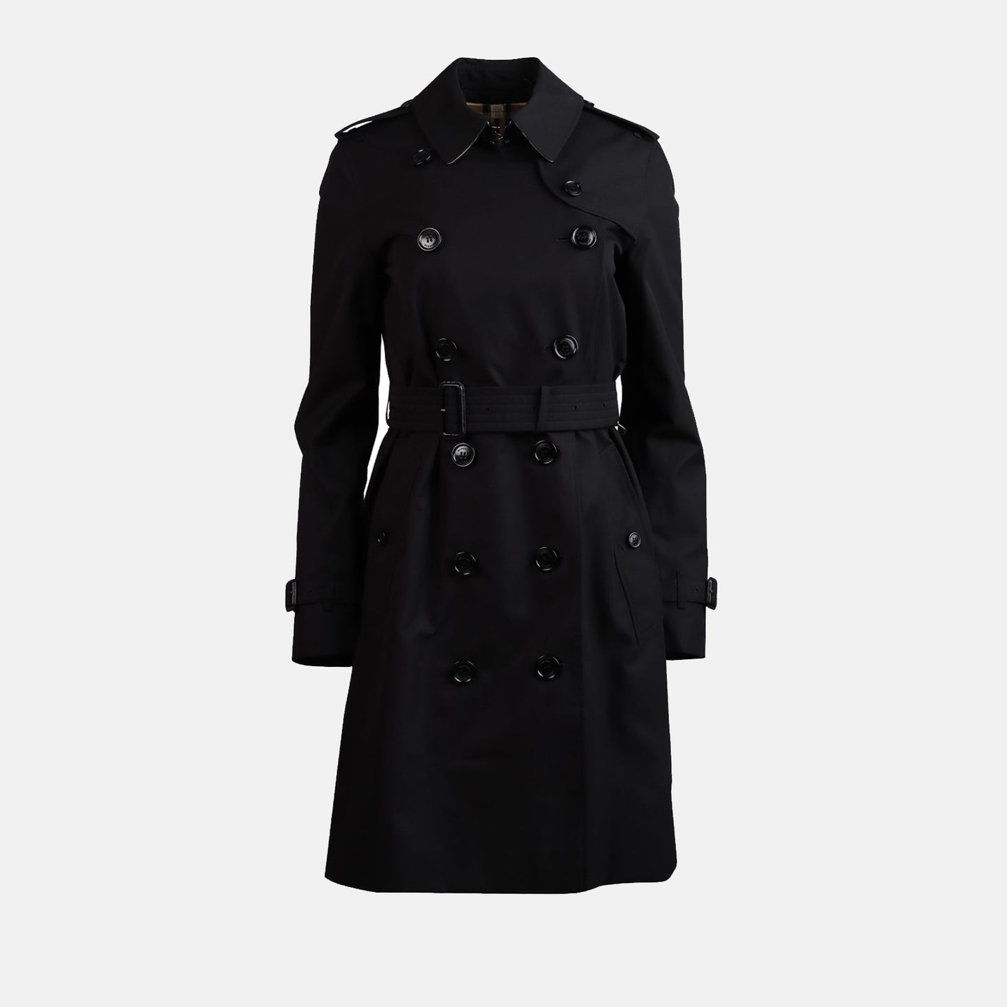 Burberry trench coat, black Kensington, luxury outerwear, timeless fashion, designer trench