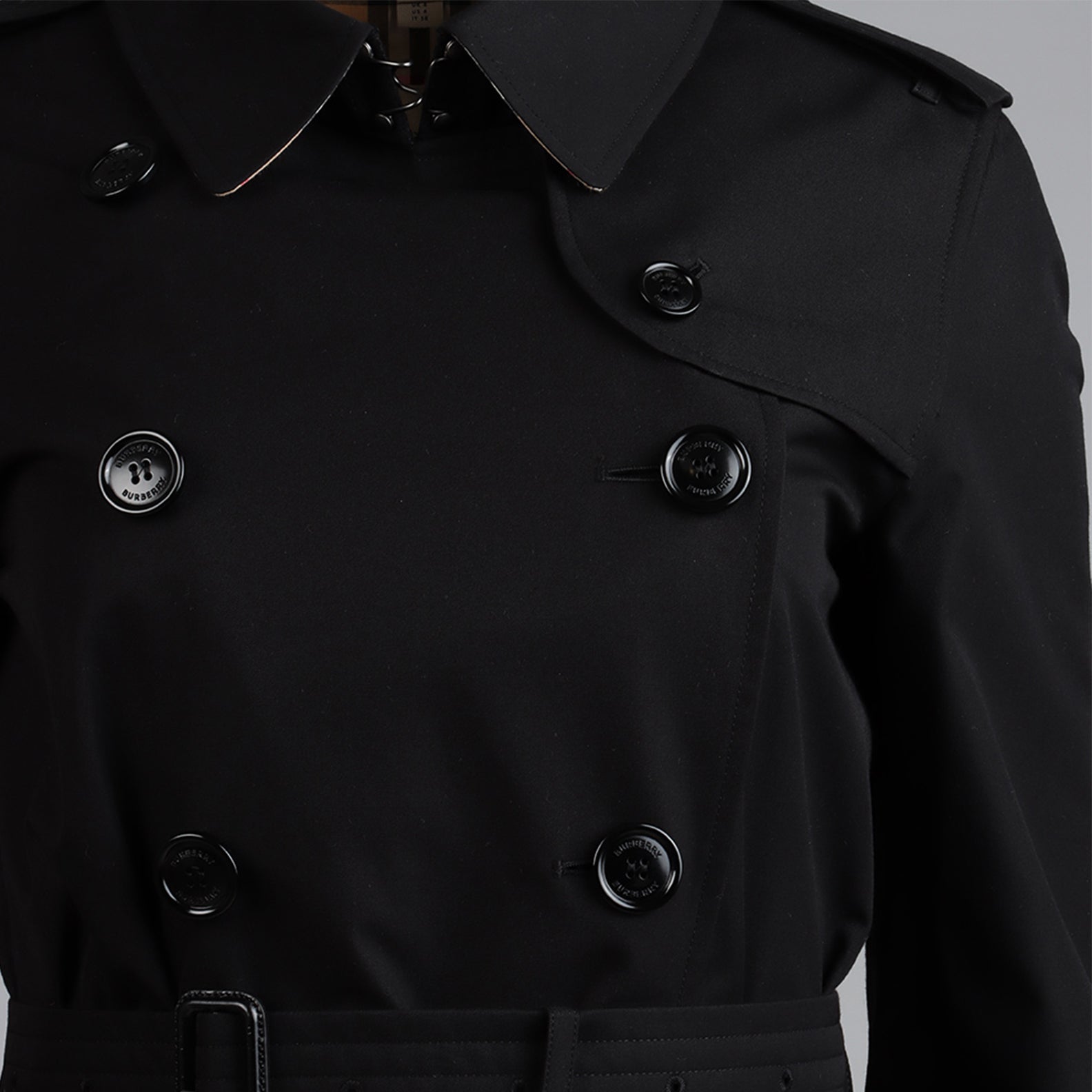 Burberry trench coat, black Kensington, luxury outerwear, timeless fashion, designer trench