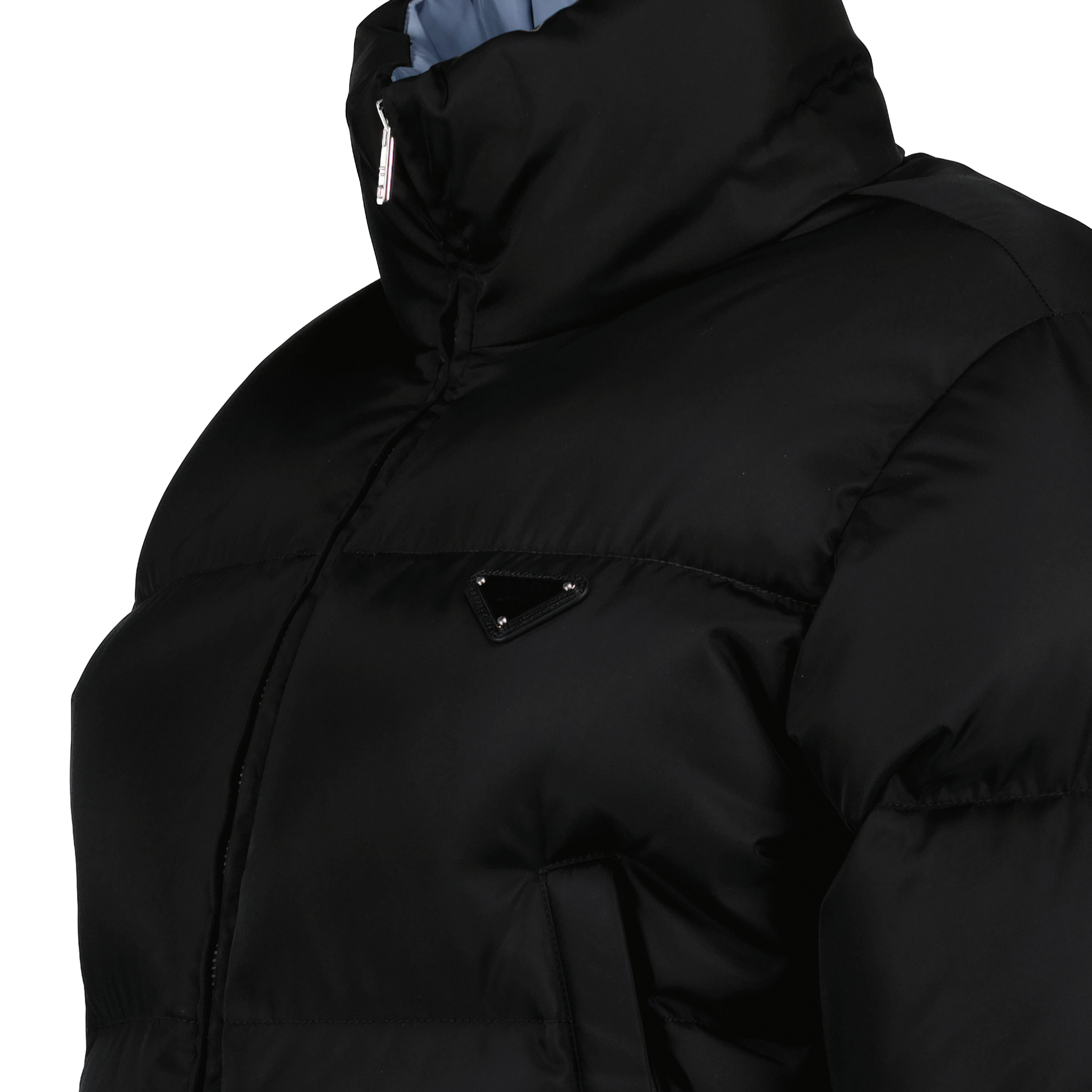 Prada down jacket, Re-Nylon jacket, sustainable luxury, black down jacket, high-end fashion