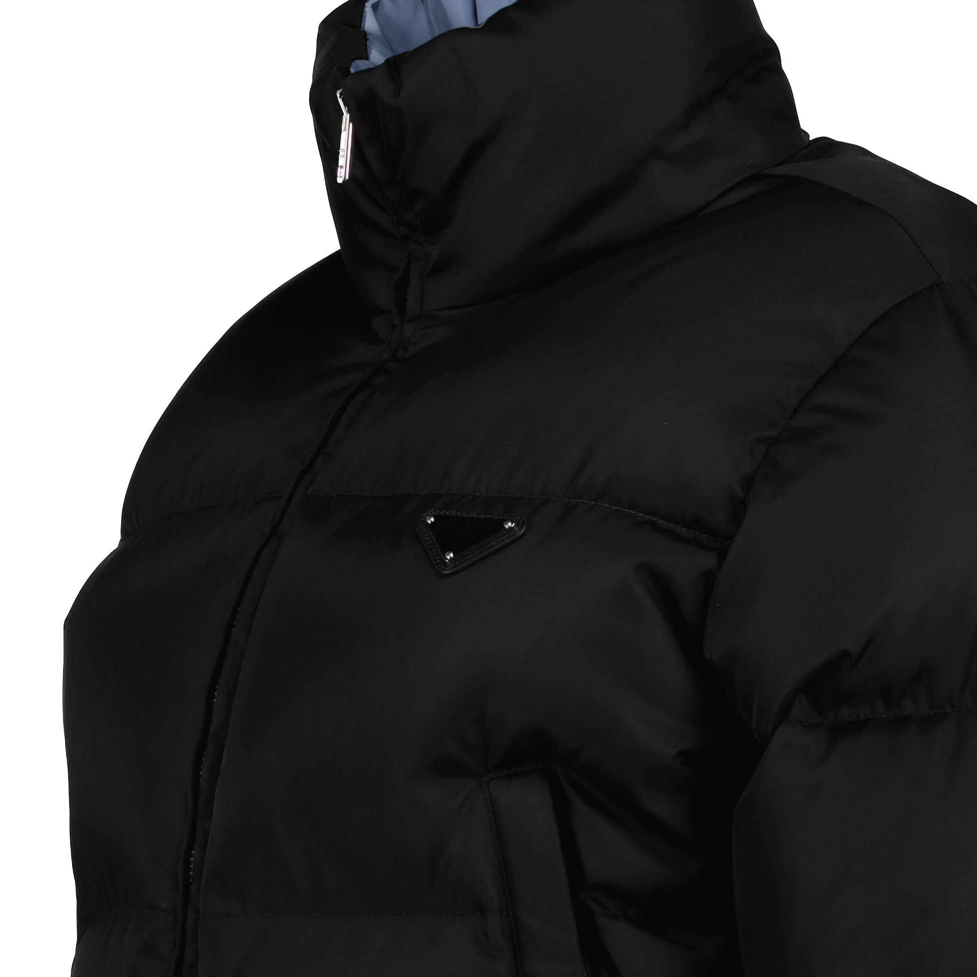 Prada down jacket, Re-Nylon jacket, sustainable luxury, black down jacket, high-end fashion