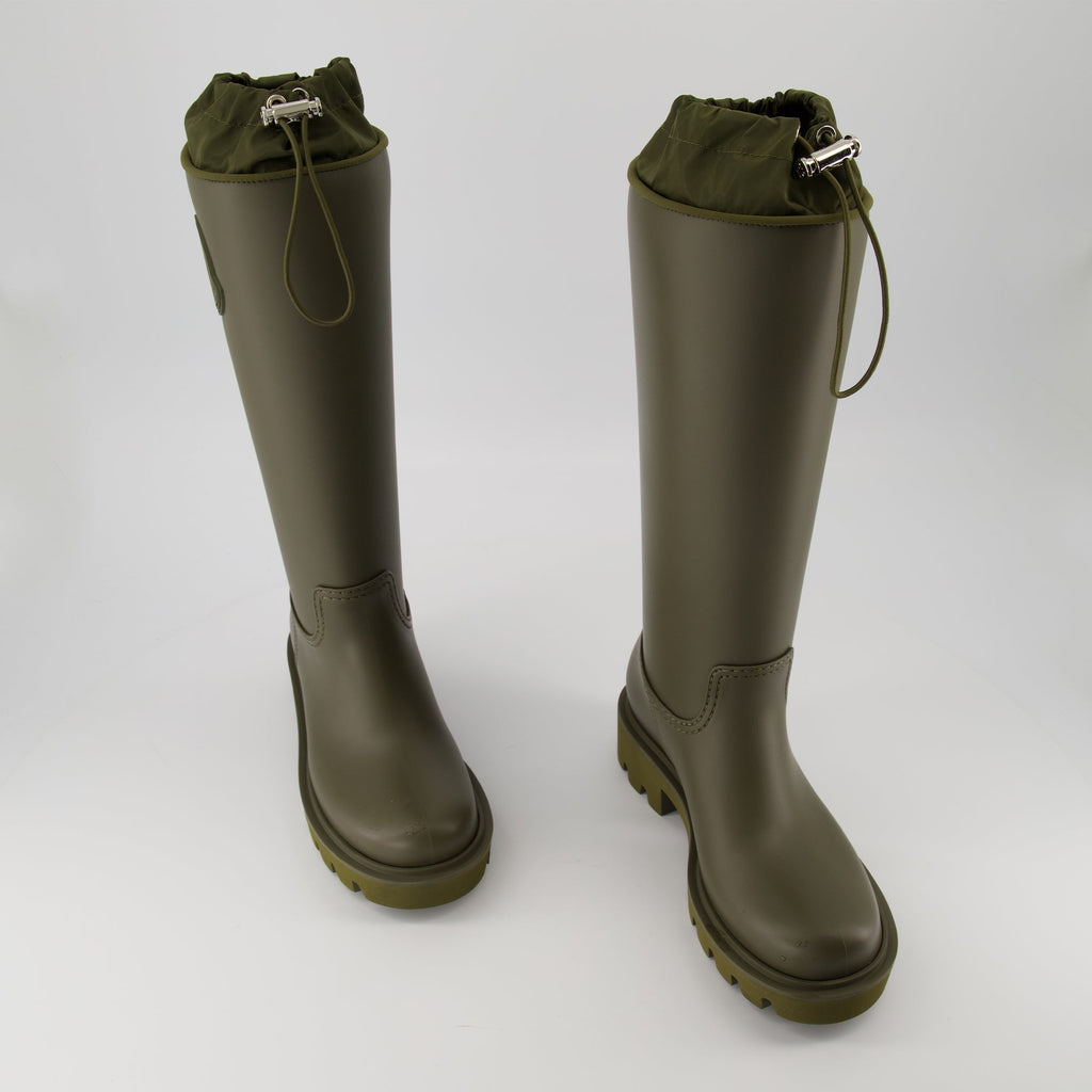 Kickstream rain boots, Moncler footwear, waterproof boots, khaki boots, women's footwear