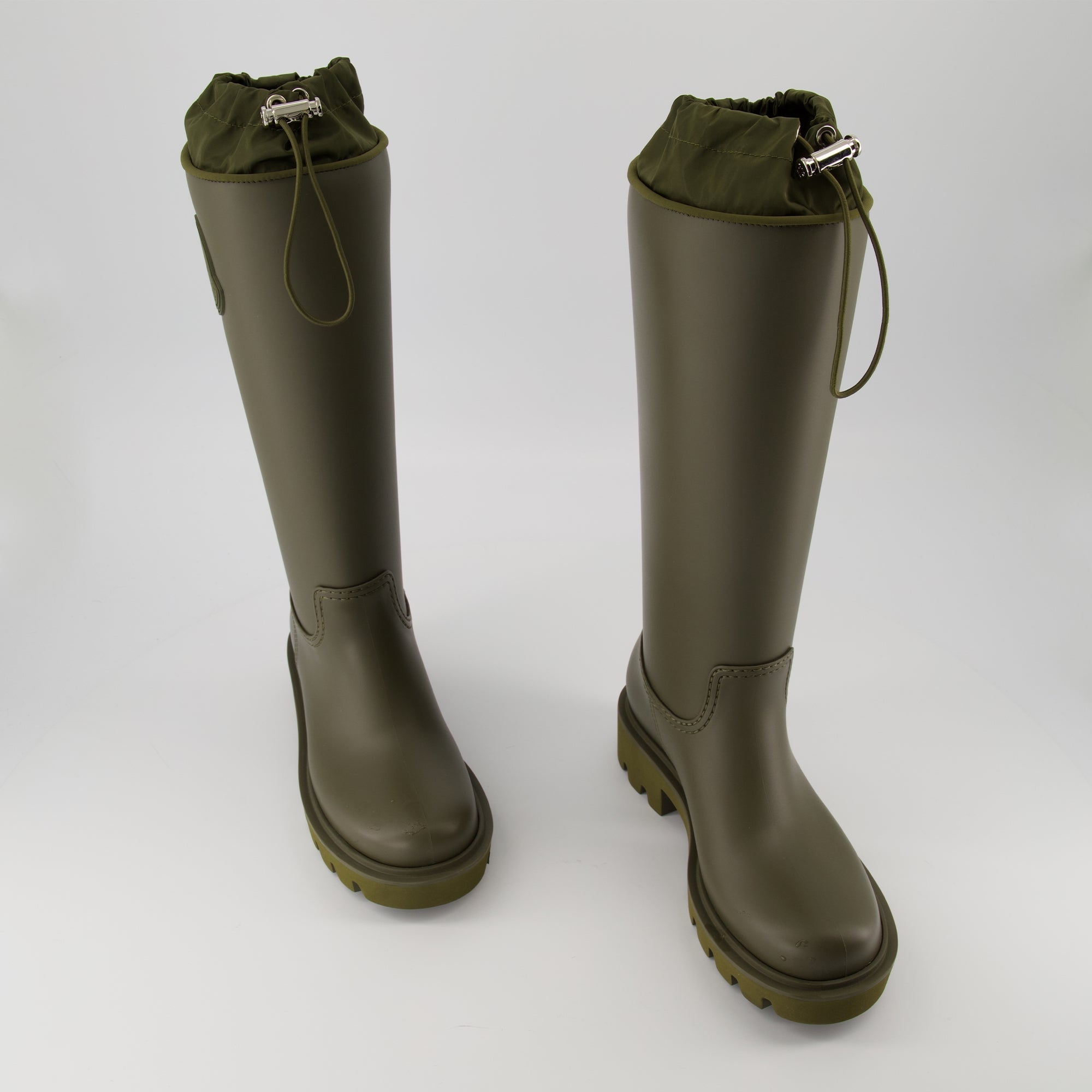Kickstream rain boots, Moncler footwear, waterproof boots, khaki boots, women's footwear