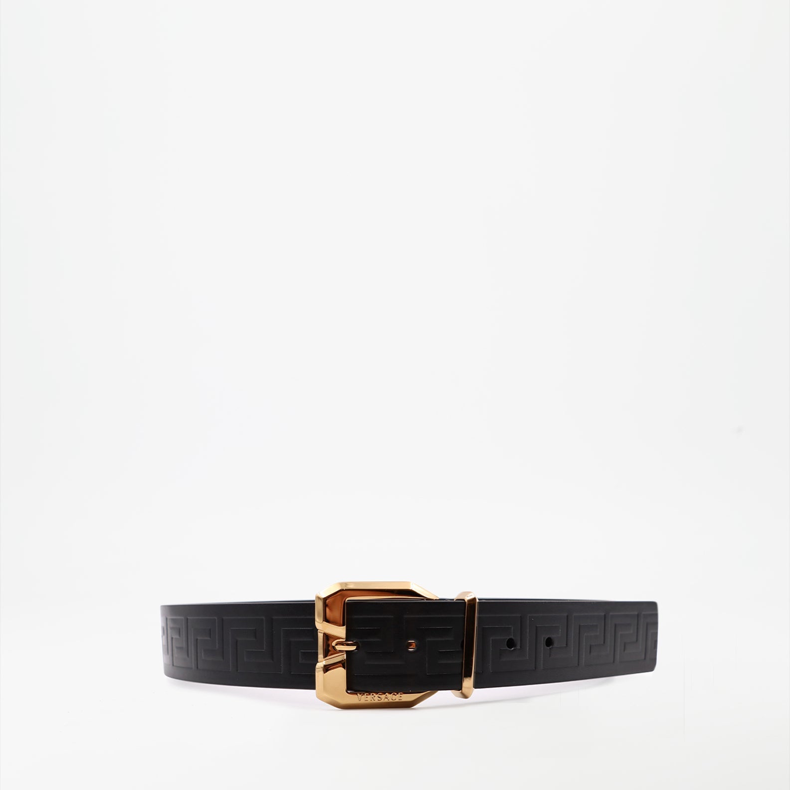 La Greca Belt, Versace Accessories, Leather Belt, Black and Silver, Luxury Belt