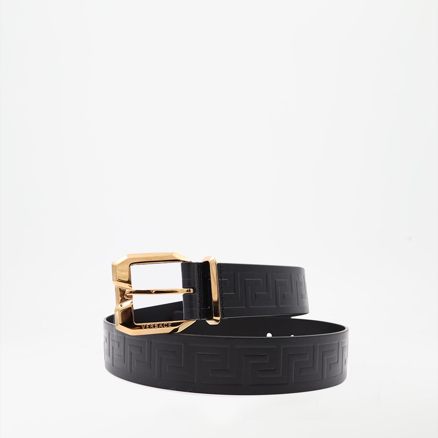 La Greca Belt, Versace Accessories, Leather Belt, Black and Silver, Luxury Belt