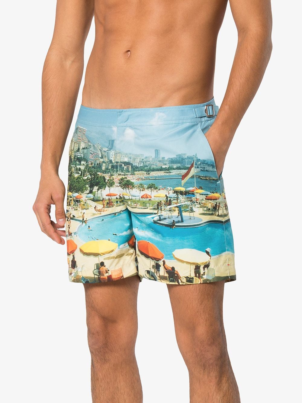 luxury swim shorts, Orlebar Brown, Monte Carlo swimwear, men's designer swim shorts, high-end bathing suit