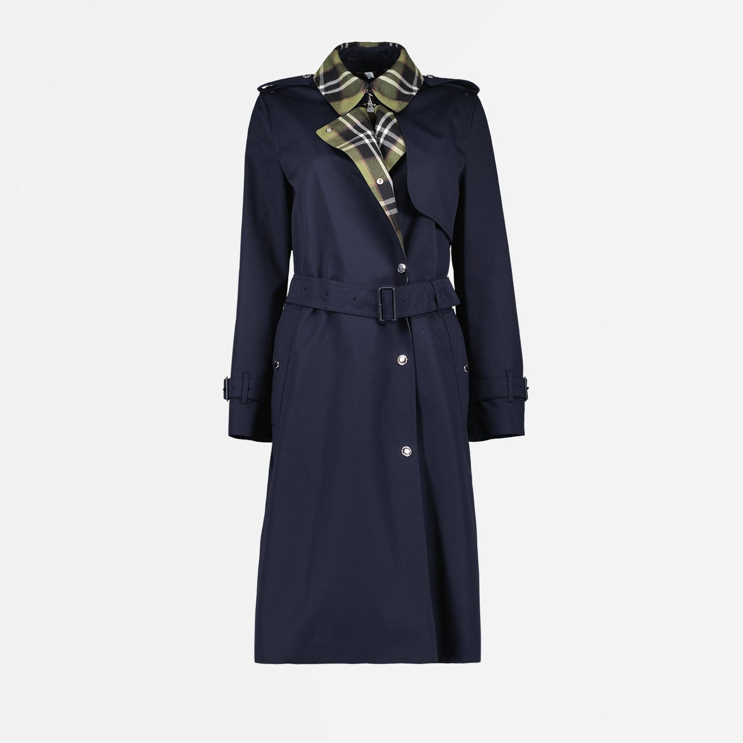 Burberry trench coat, long blue trench coat, luxury outerwear, elegant women's coat, sophisticated fashion