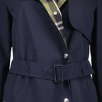Burberry trench coat, long blue trench coat, luxury outerwear, elegant women's coat, sophisticated fashion