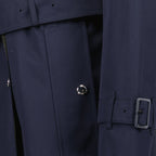 Burberry trench coat, long blue trench coat, luxury outerwear, elegant women's coat, sophisticated fashion