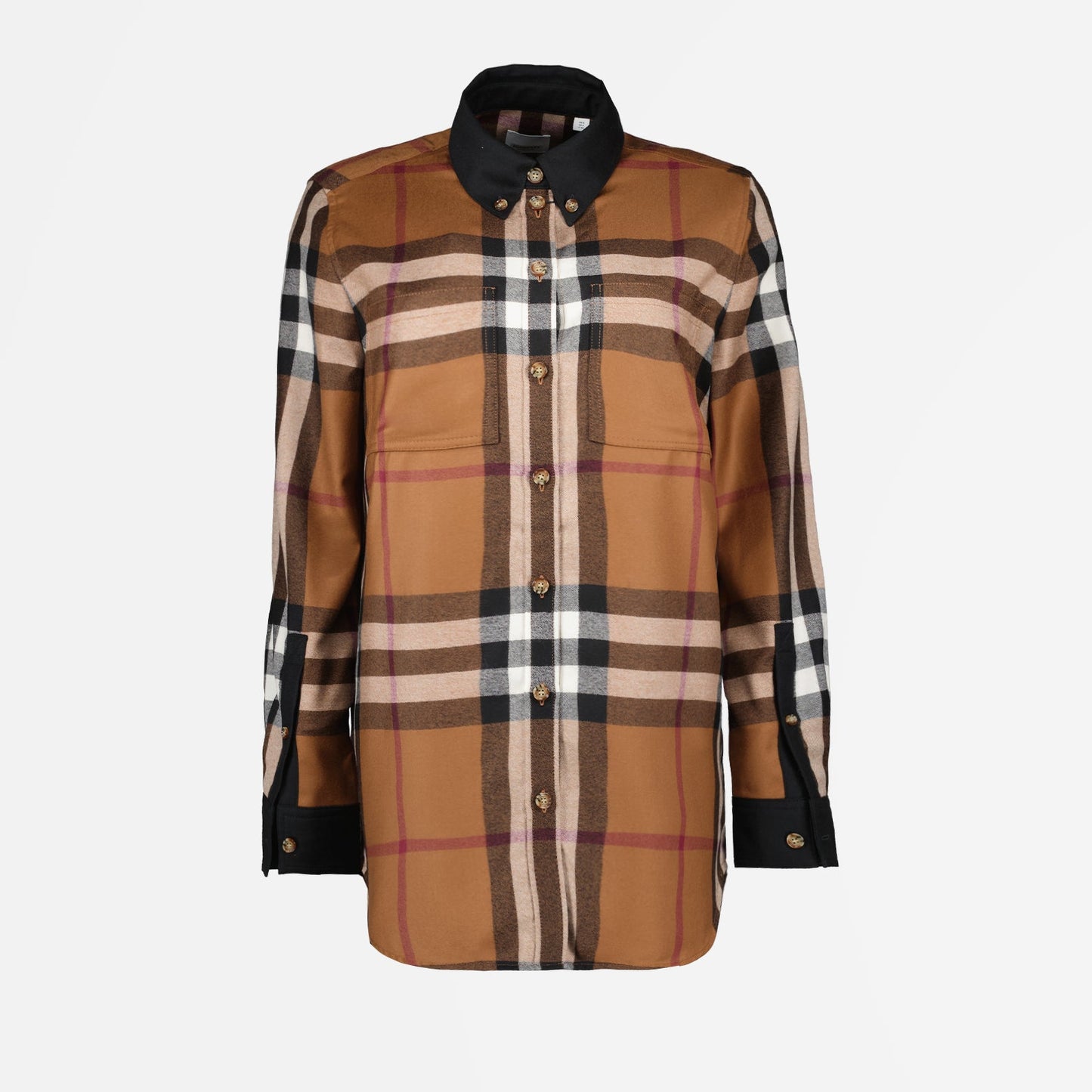 Burberry plaid shirt, women’s wool shirt, luxury fashion, elegant Burberry shirt, high-end women’s clothing