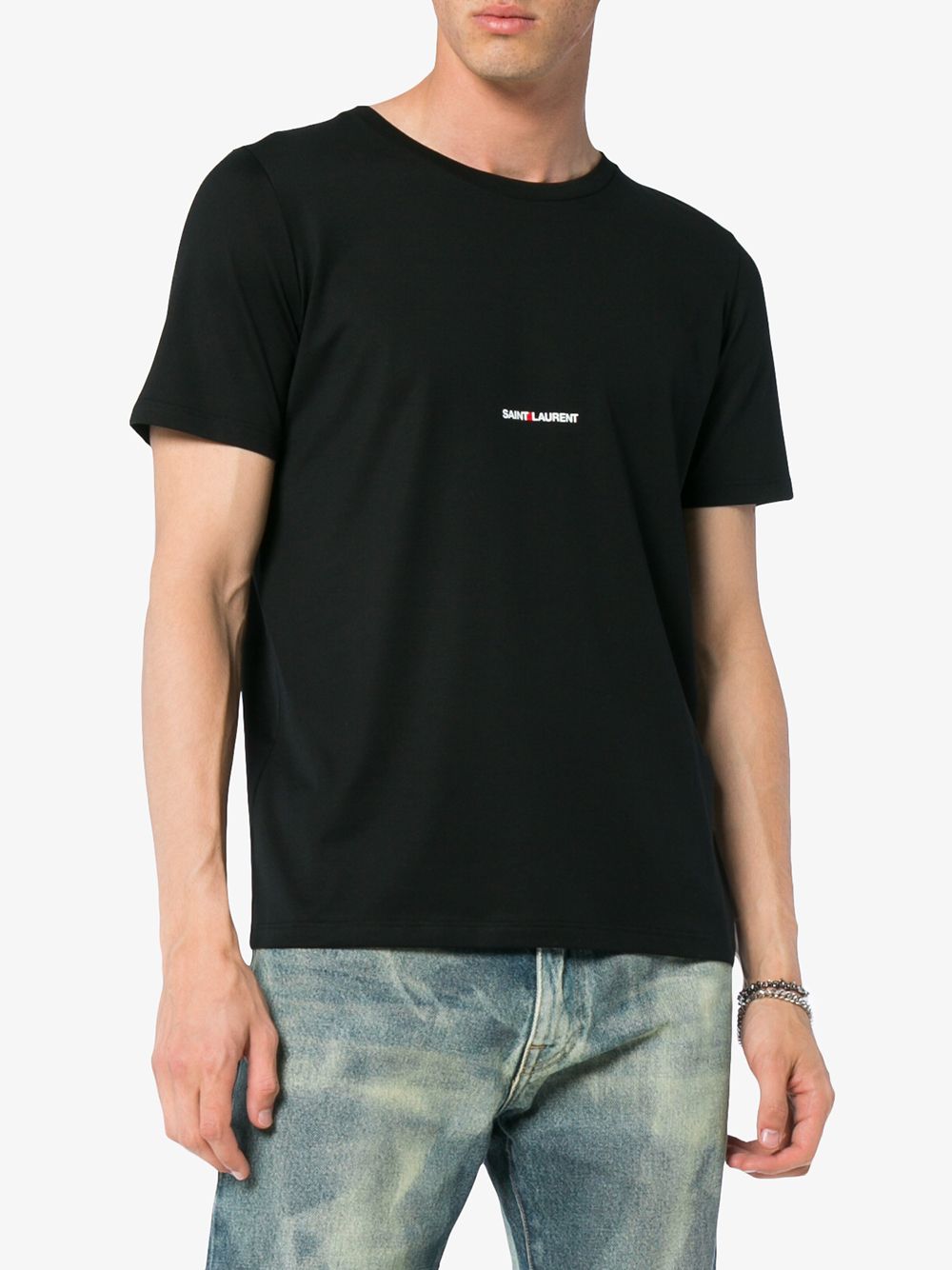 luxury T-shirt, Saint Laurent, designer menswear, black logo T-shirt, high-end fashion