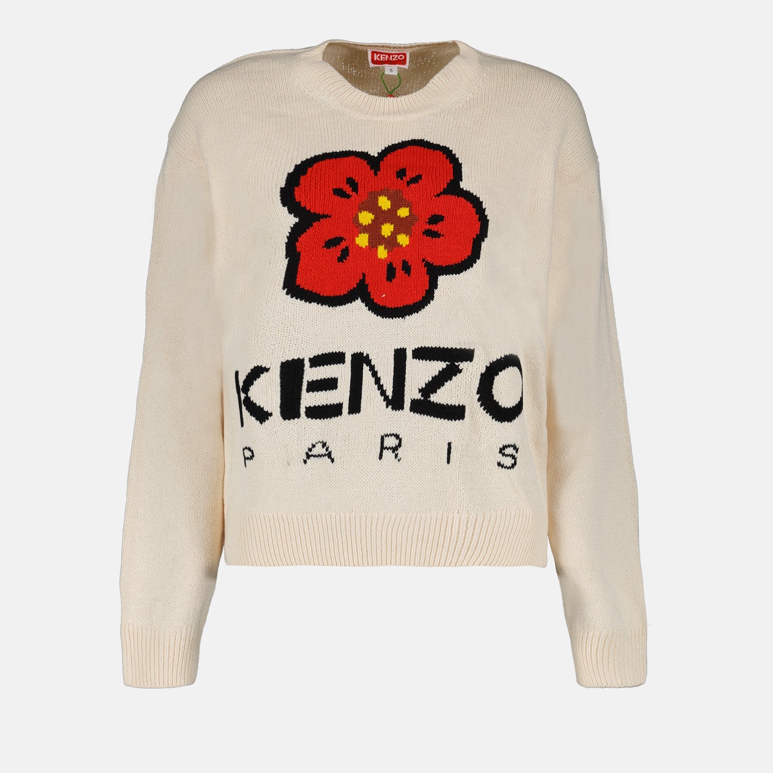 luxury sweater, Kenzo knitwear, floral sweater, white knit sweater, designer fashion