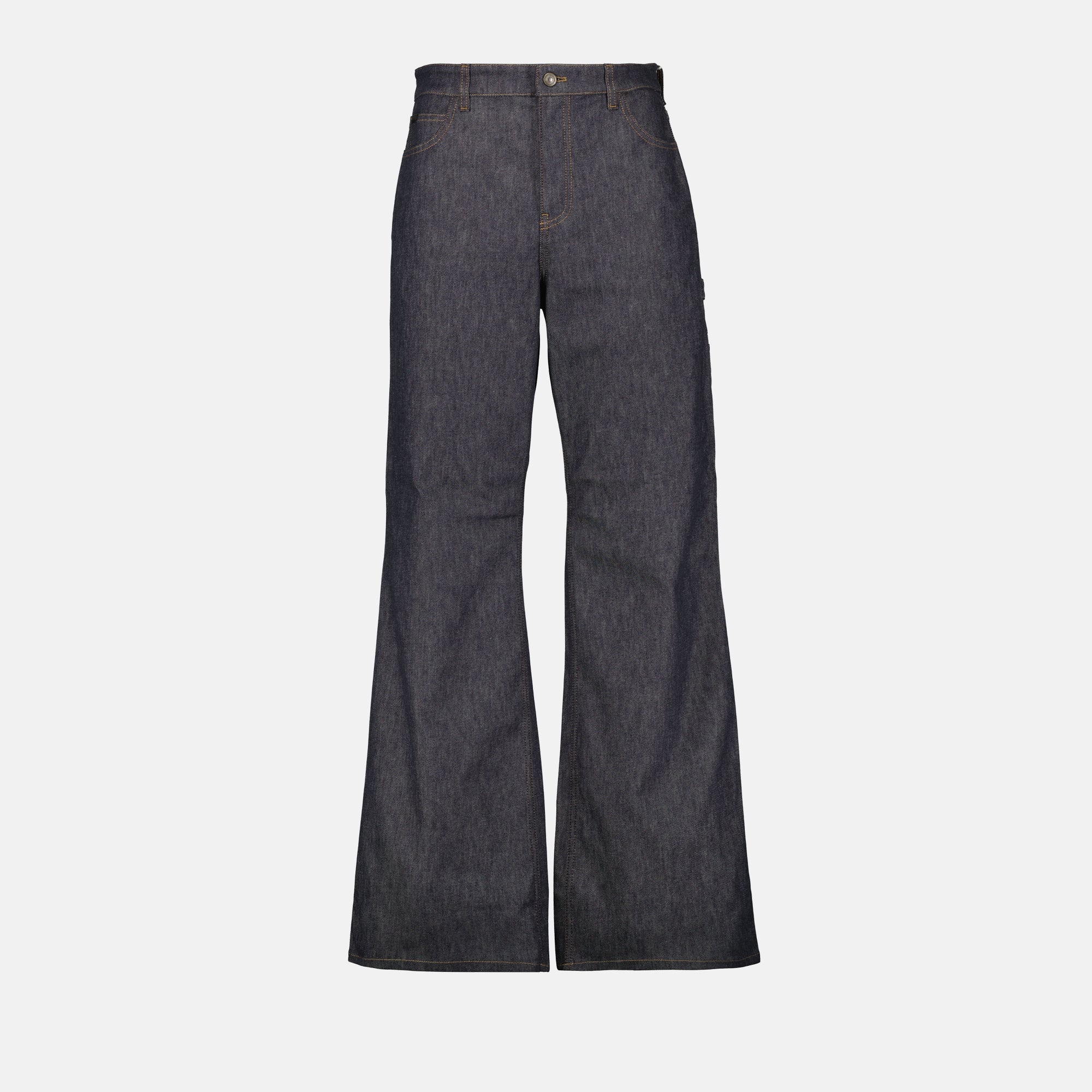 Hammer denim pants, Courrèges, grey-blue denim, baggy fit, five-pocket pants