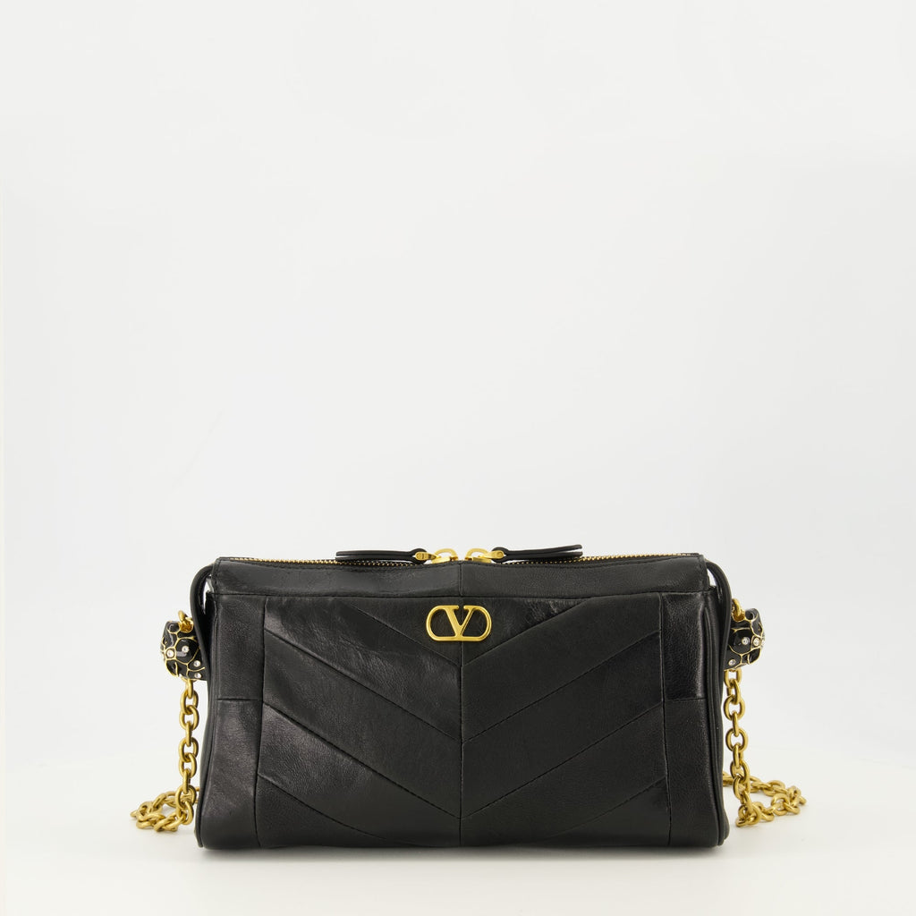 Imagen de la Mini Bolsa Panthea en Cuero Negro de Valentino Garavani para Mujeres - Temporada Primavera-Verano 2026 - Vista Frontal