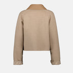beige wool blouson, Fall-Winter 2024, wool and silk blend, classic collar, elegant layering