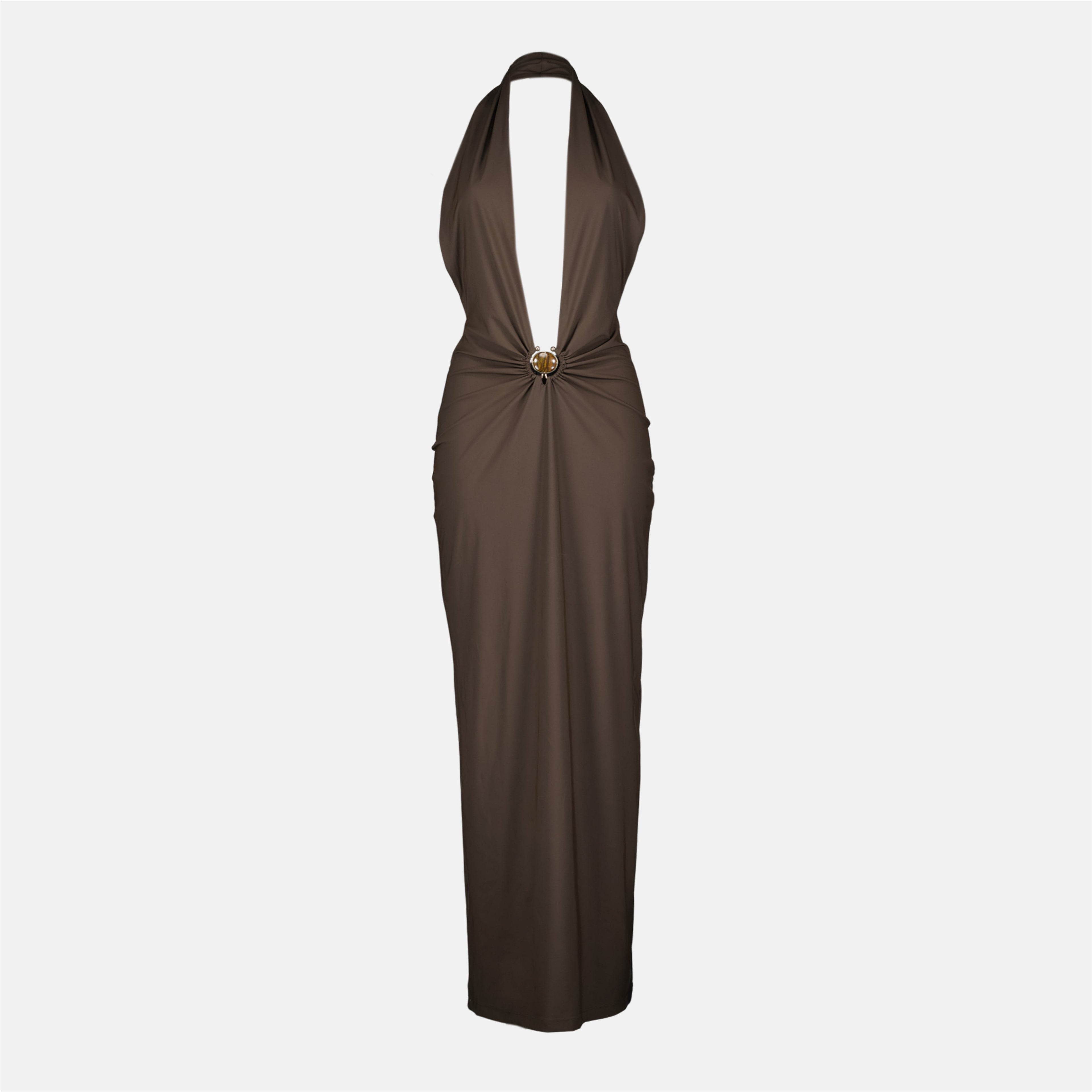 Christopher Esber Women's Mineral Stone Ruched Halter Lycra Dress - Brown
