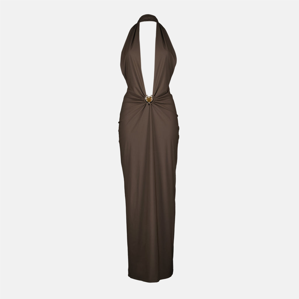 Image of Long Brown Beach Dress by Christopher Esber for Women - Season Spring-Summer 2026 - Front View