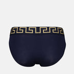 Versace briefs, navy blue Greca, Medusa underwear, men's fashion, cotton elastane blend