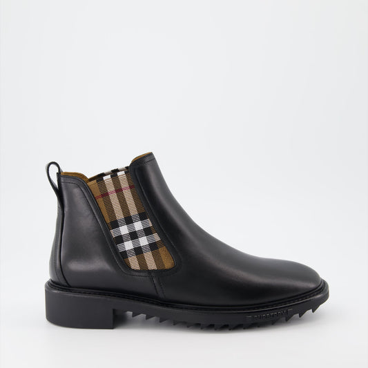 Burberry boots, luxury leather boots, men's plaid boots, high-end footwear, designer boots