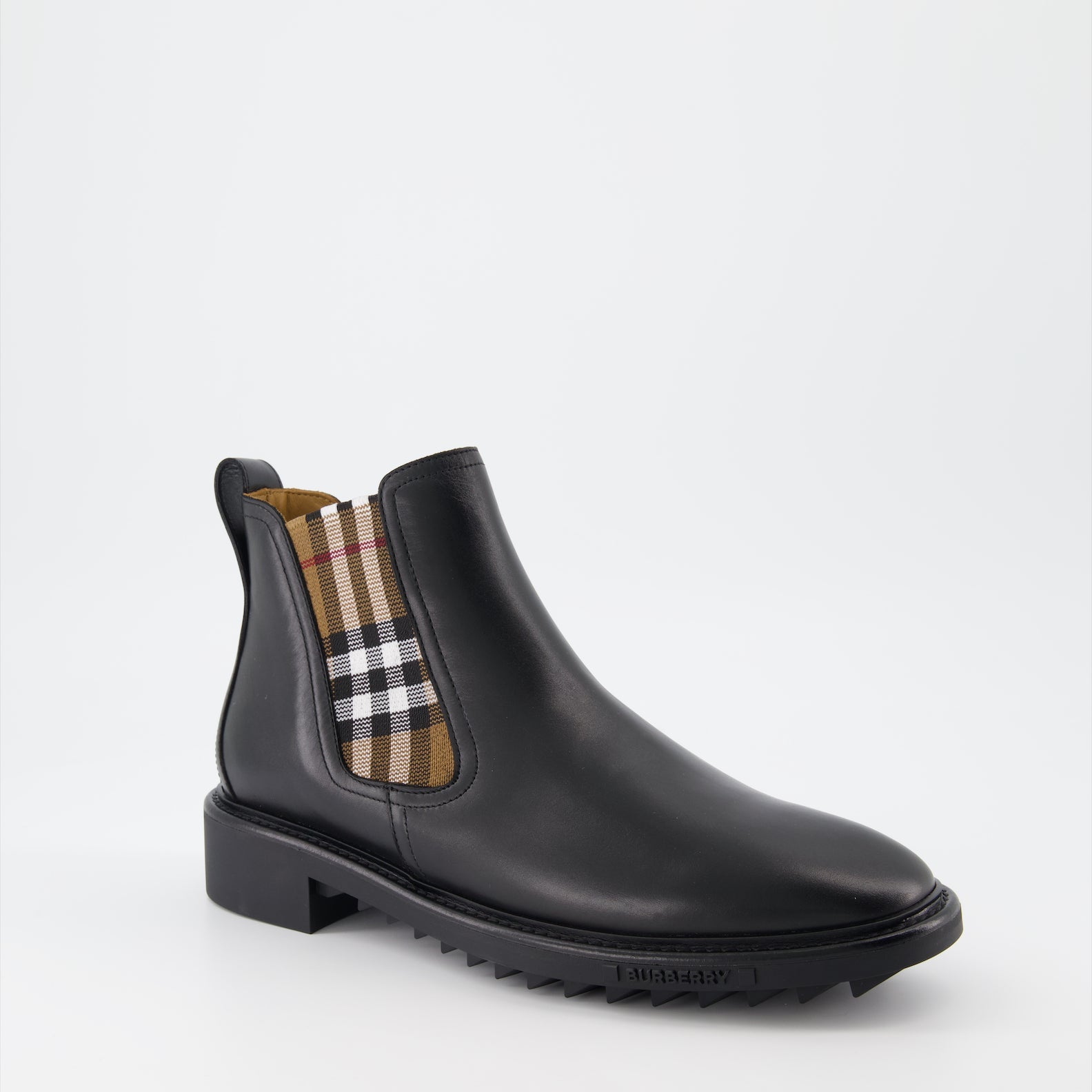 Burberry boots, luxury leather boots, men's plaid boots, high-end footwear, designer boots