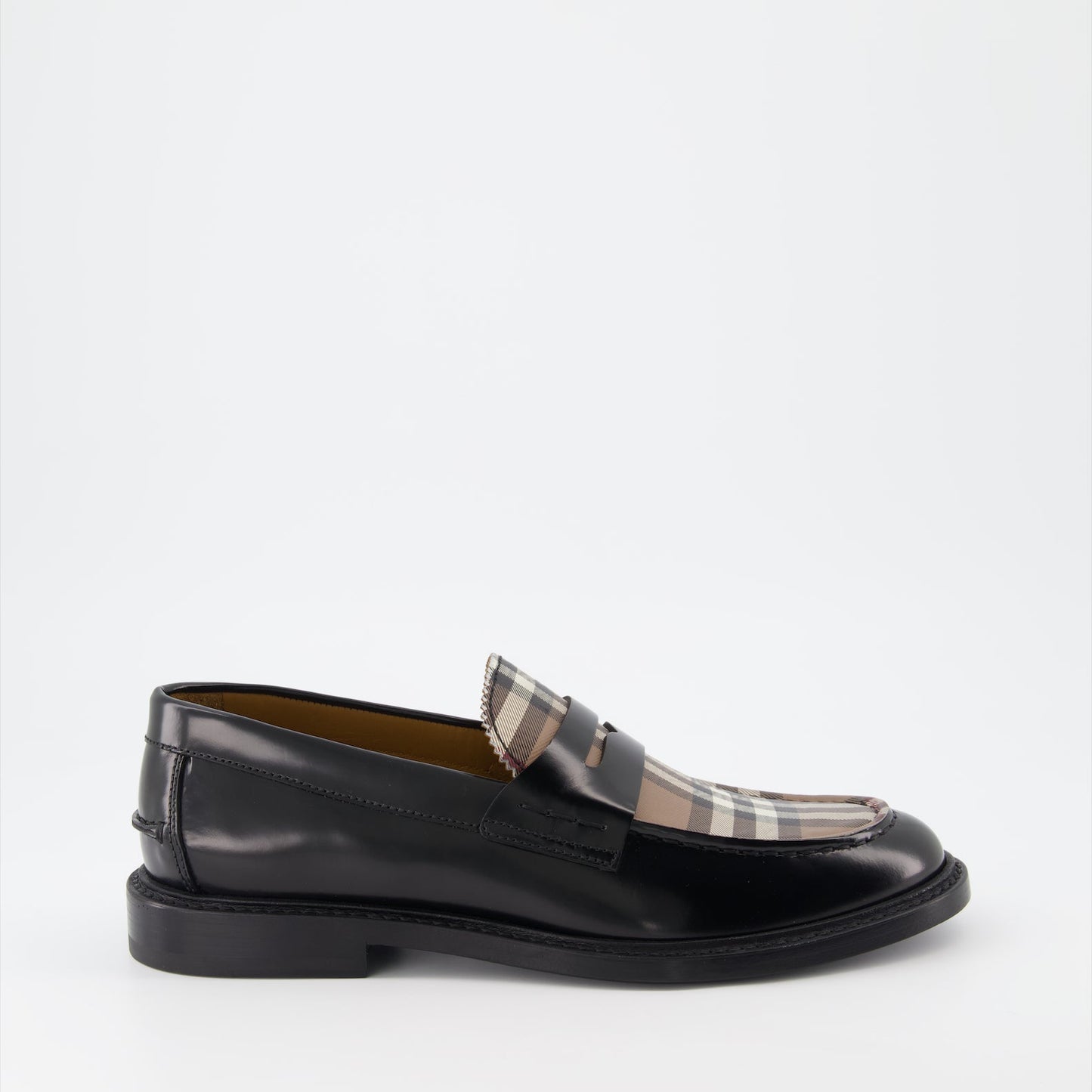 Burberry moccasins, leather moccasins, checkered footwear, luxury shoes, men's designer shoes