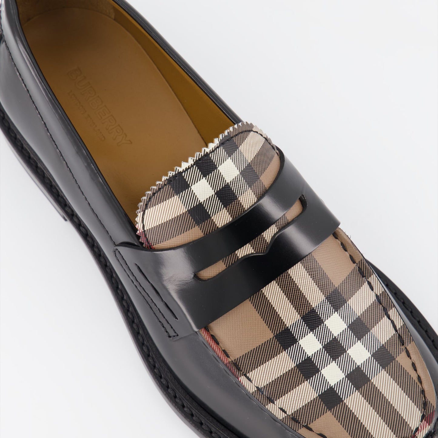 Burberry moccasins, leather moccasins, checkered footwear, luxury shoes, men's designer shoes