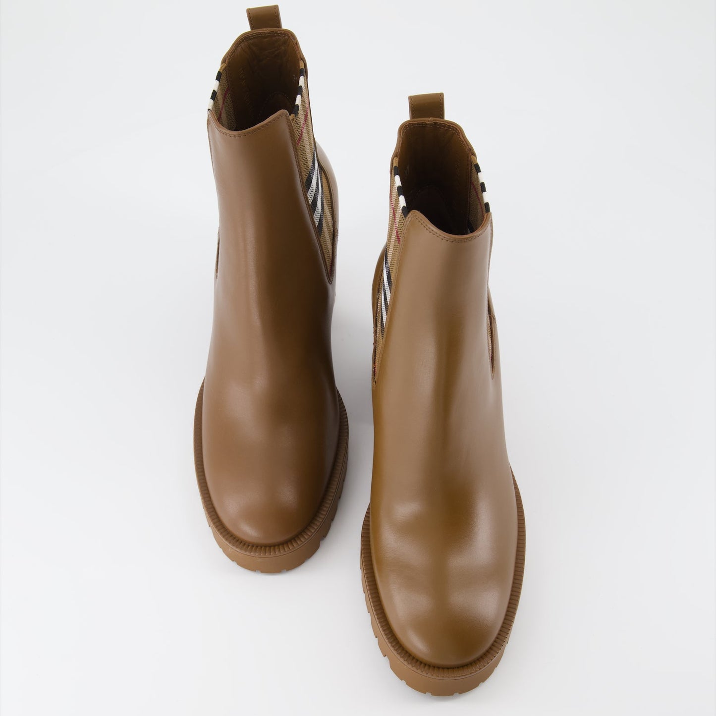 Burberry boots, women's leather boots, checked ankle boots, luxury footwear, brown leather boots