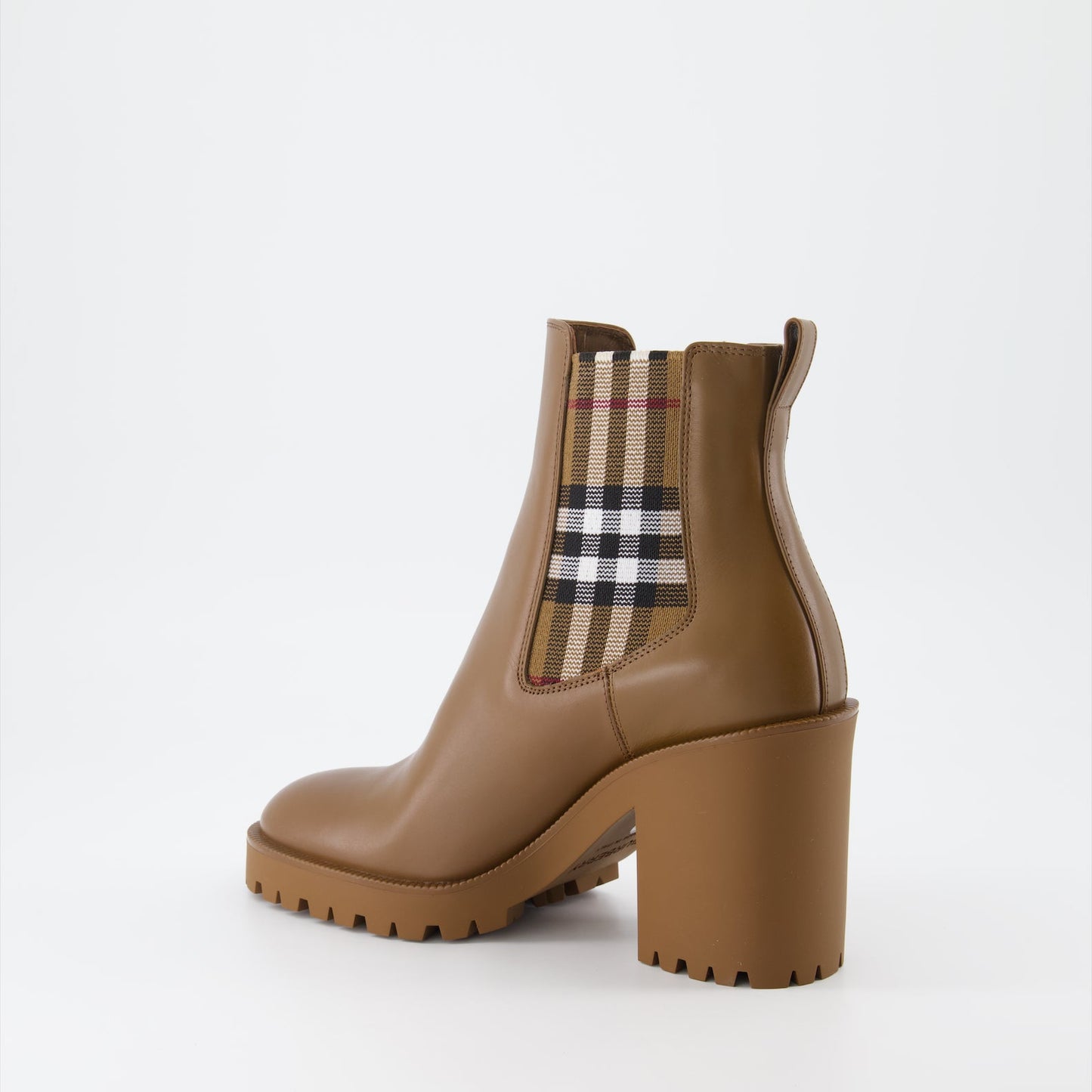 Burberry boots, women's leather boots, checked ankle boots, luxury footwear, brown leather boots