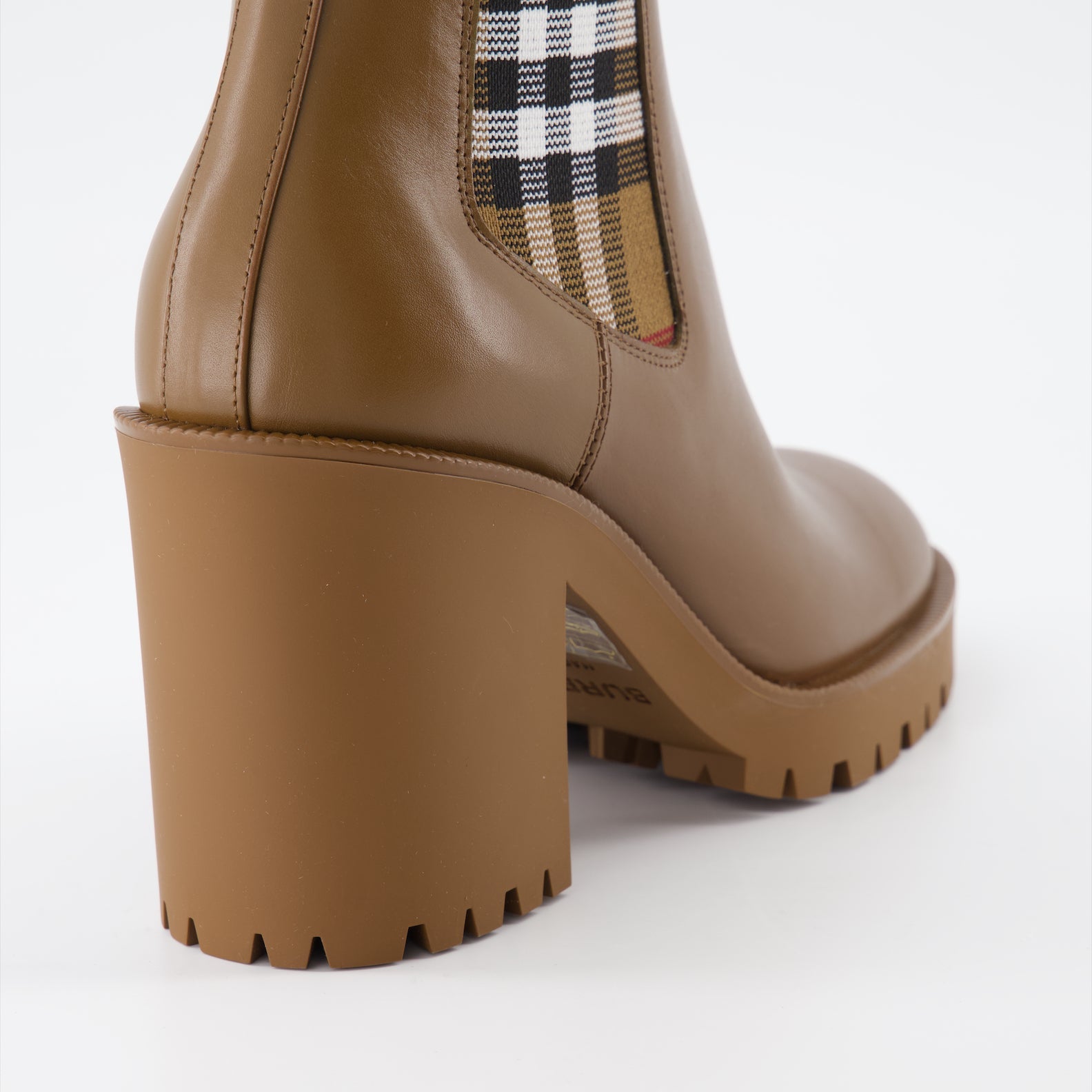 Burberry boots, women's leather boots, checked ankle boots, luxury footwear, brown leather boots