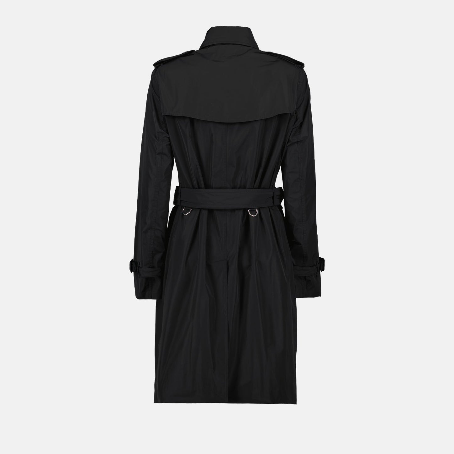 Burberry trench coat, women's luxury coat, black Kensington Trench, designer outerwear, timeless fashion