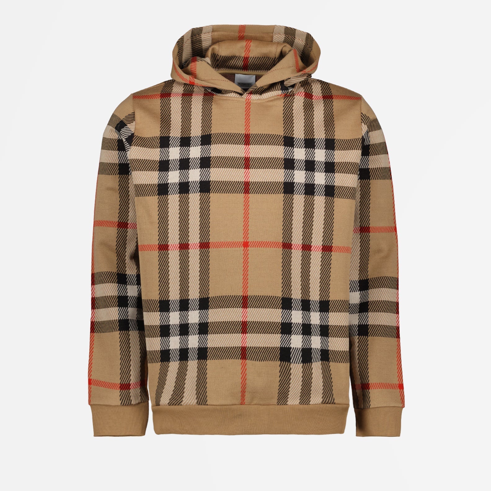 Burberry hoodie, beige plaid hoodie, luxury men's hoodie, high-end casual wear, Burberry checked pattern