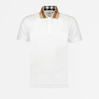 Burberry Polo, men's luxury polo, white polo men, check collar polo, Burberry fashion