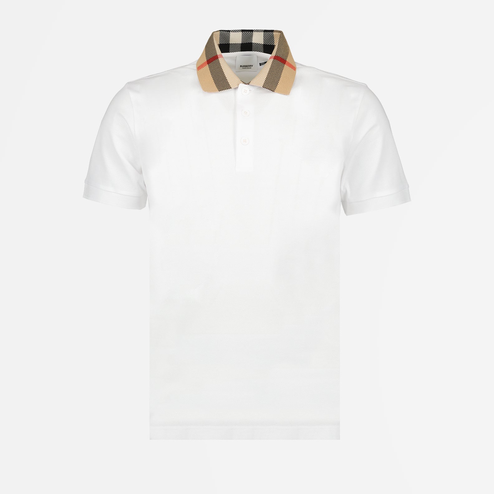 Burberry Polo, men's luxury polo, white polo men, check collar polo, Burberry fashion