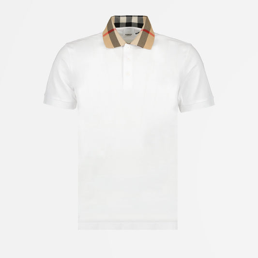 Burberry Polo, men's luxury polo, white polo men, check collar polo, Burberry fashion