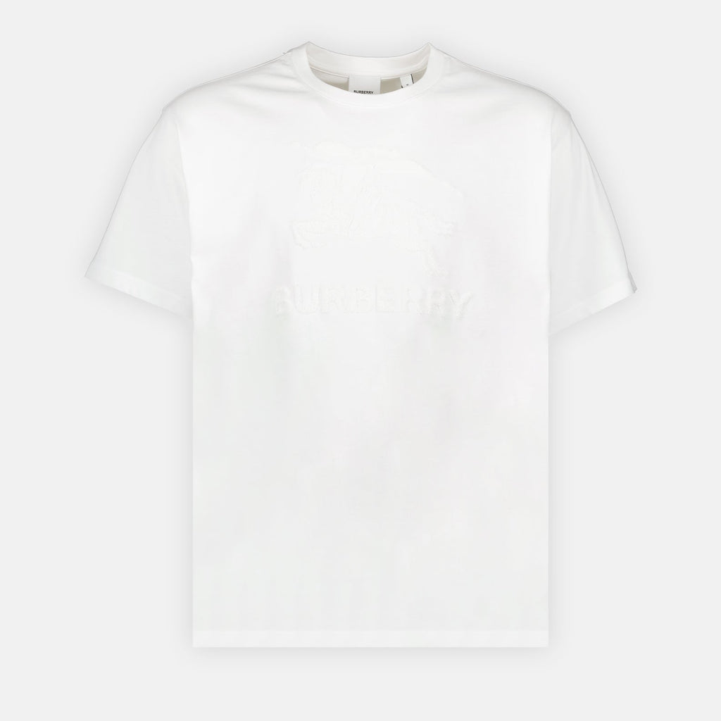 Burberry t-shirt, Cavalier motif, luxury men's wear, white designer t-shirt, high-end fashion