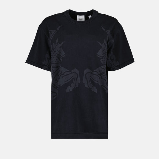 Burberry T-shirt, Women's luxury T-shirt, Horses print T-shirt, Designer T-shirt, Black T-shirt